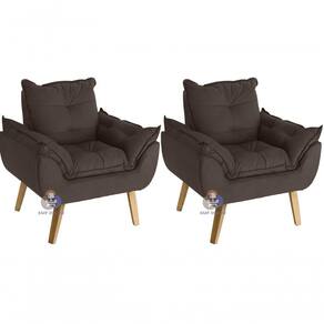 Kit 02 Poltrona Decorativa Opala Suede Marrom Smf Decor