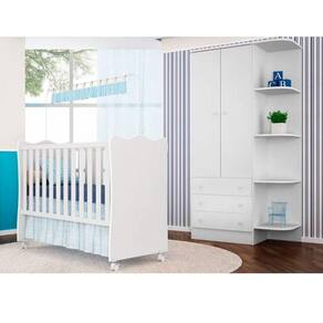 Jogo Quarto Infantil Guarda Roupa E Berço Simples Doce Sonho Branco - Qmovi