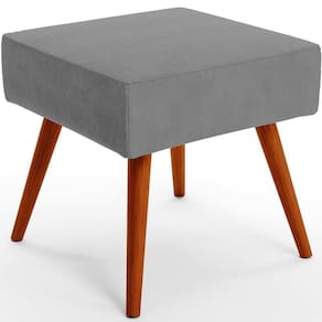 Puff Banqueta Decorativa Com Pés Palito Lívia Suede Cinza