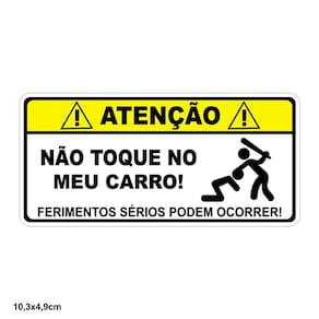 Adesivo Decorativo Sem Resina `Atenção Não Toque No Meu Carro` Carro 10,3X4,9 Cm Amarelo