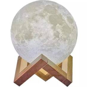 Luminária Lua 3d Muda Cor Suporte Madeira C/ Controle Remoto Lua C/ Controle
