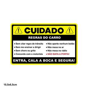 Adesivo Decorativo Sem Resina `Cuidado Regras Do Carro` Carro 10,5X6,5 Cm Preto