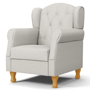 Poltrona De Amamentação E Descanso Com Pés De Madeira Lucy P04 Linho Off White - Mpozenato
