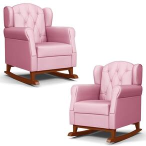 Kit 02 Poltronas De Amamentação Base De Madeira Balanço Lucy P04 Sintético Rosa - Mpozenato