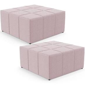 Kit 02 Puffs Decorativos Para Sala De Estar Quadrado Milano 90x90 W01 Bouclê Rosê - Lyam Decor