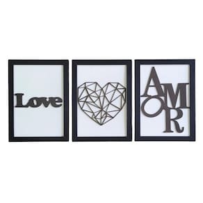 Kit Com 3 Quadros Personalizados Em Mdf (33x24,5) Kit 3 Quadros 1 - Preto