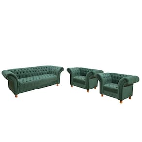 Kit Sofá 02 Poltronas Chesterfield Conde D`El Via Encanto Veludo Verde