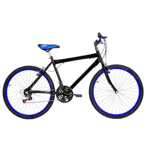 Bicicleta Masculina Aro 26 Mtb Alumínio Colorido 18 Marchas Cor Preta E Azul
