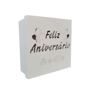 Caixas Personalizadas Brancas 100% Mdf (17x17x07) Feliz Aniversário Emoji