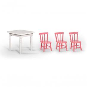 Conjunto Mesinha Infantil Branca Com 3 Cadeiras Kids Rosa