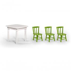 Conjunto Mesinha Infantil Branca Com 3 Cadeiras Kids Verde