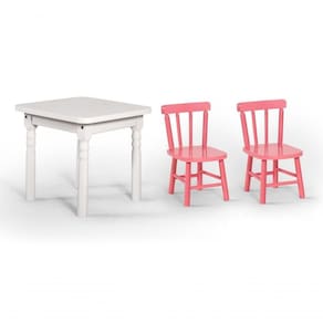 Conjunto Mesinha Infantil Branca Com 2 Cadeiras Kids Rosa