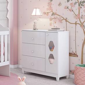 Cômoda Infantil Lolly Branco 1 Porta 4 Gavetas