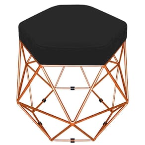 Puff Banco Aramado Hexagonal Bronze Suede Preto