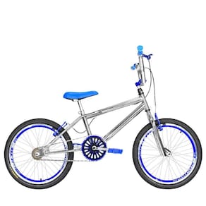 Bicicleta Infantil Masculina Aro 20 Cross Cromada e Azul