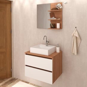 Conjunto Para Banheiro Com Cuba E Espelho Amendoa Branco