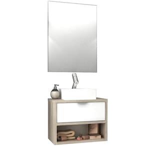 Conjunto Banheiro Gabinete 60cm Com Cuba E Espelho Branco