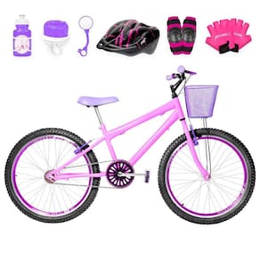 Bicicleta Feminina Aro 24 Aero+Kit Proteção Rosa e Violeta