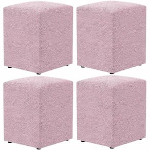 Kit 04 Puffs Quadrado L02 Decorativo Bouclê Rosê