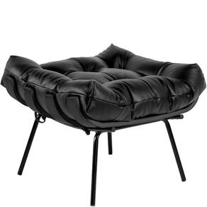 Puff Sala De Estar Costela Preto L04 Couro Preto