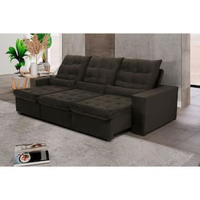 Sofá Retrátil E Reclinável 250cm Veludo Marrom