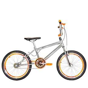Bicicleta Infantil Masculina Aro 20 Cross Cromada e Laranja