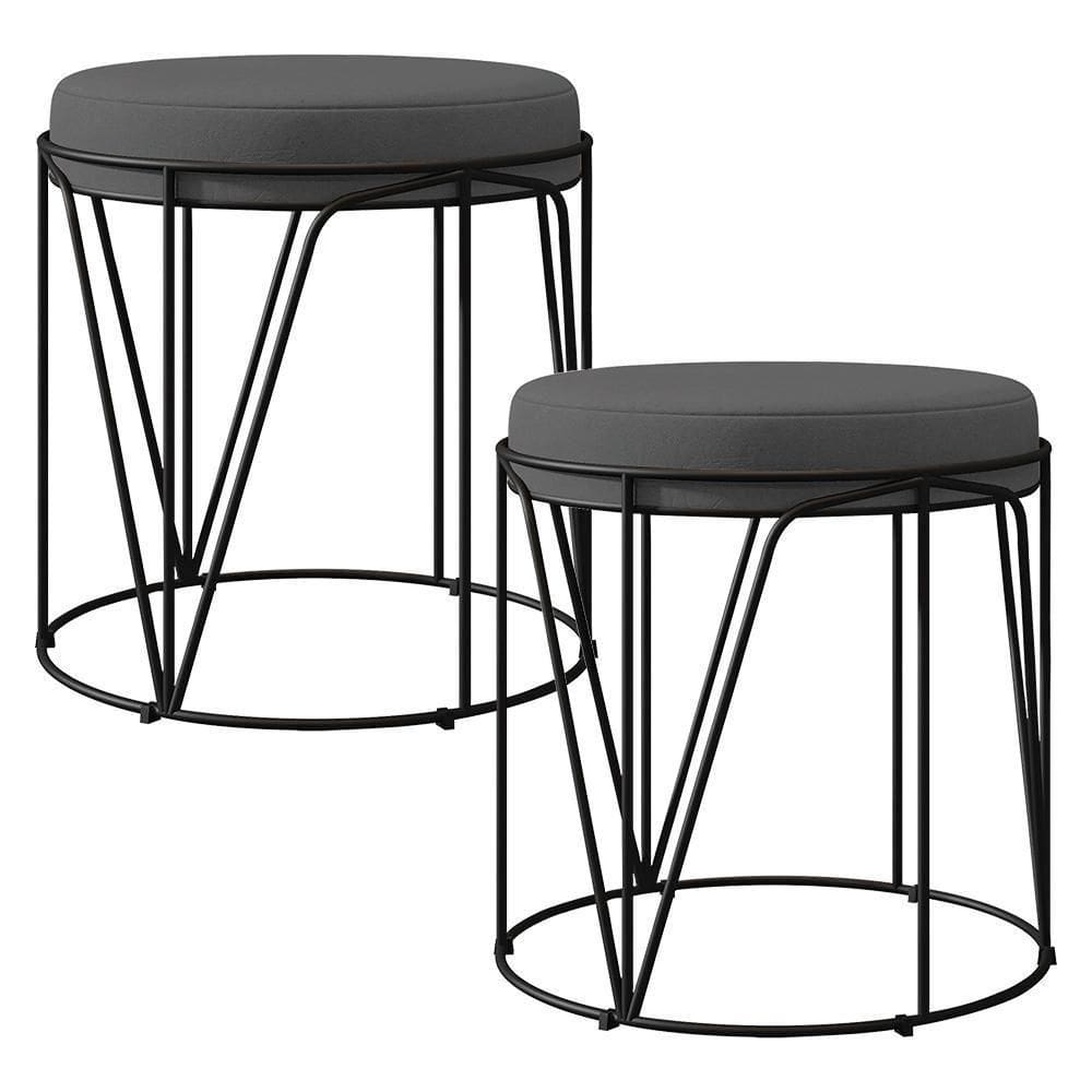 Kit 02 Puffs Aramado Preto Zaya L02 Suede Cinza