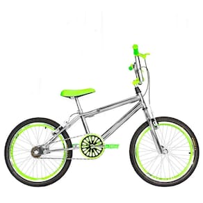 Bicicleta Infantil Masculina Aro 20 Cross Cromada e Verde