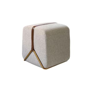Puff Decorativo Slim Base Cromada Ouro E Linho tramado Bege