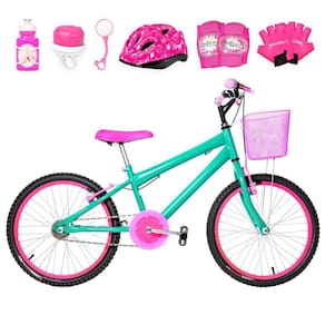 Bicicleta Infantil Feminina Aro 20+Kit Proteção Verde água