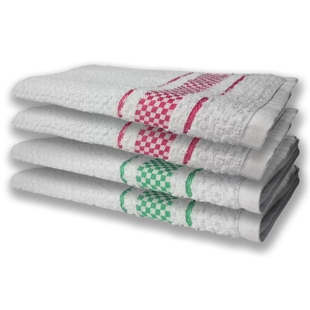 4 Panos De Prato Atoalhado Felpudo Premium Verde+Rosa