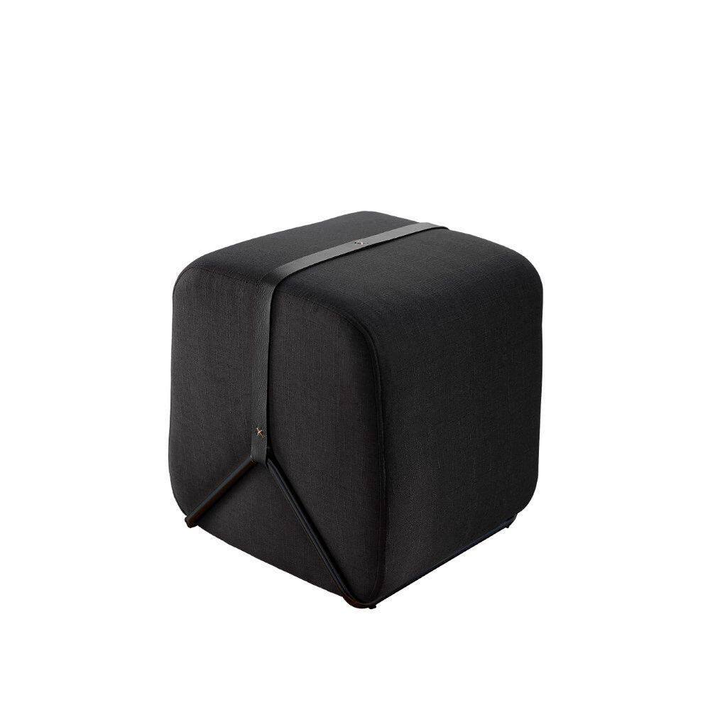 Puff Decorativo Slim Base Preto Fosco E Linho tramado Preto