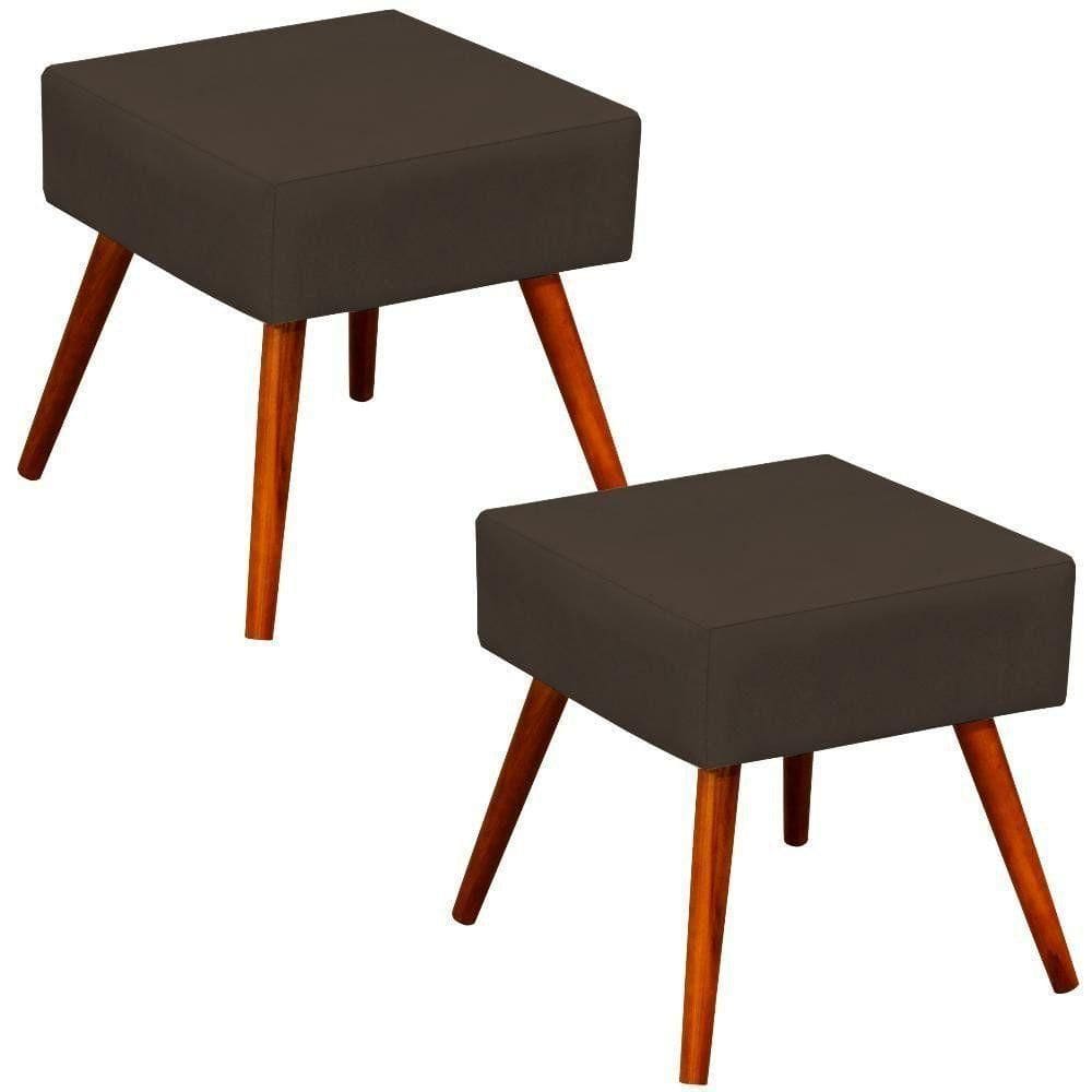 Kit 02 Puffs Banqueta Com Pés Palito Suede Marrom