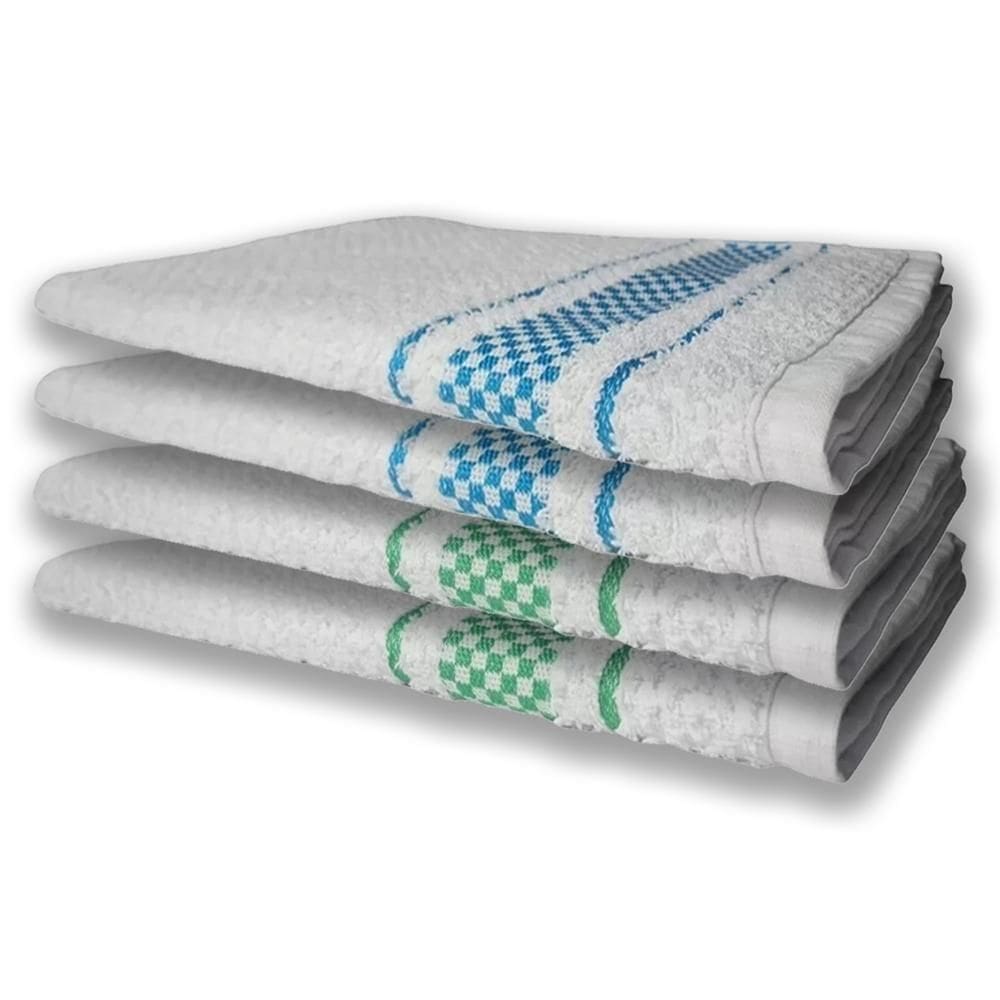 4 Panos De Prato Atoalhado Felpudo Verde+azul