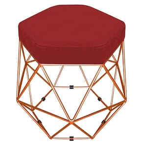 Puff Banco Aramado Hexagonal Bronze Suede Vermelho