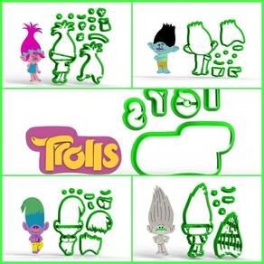 Cortador Kit Trolls - 5 Modelos Modulares Mod 1 Tamanho 8 Cm