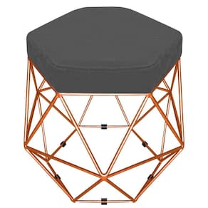 Puff Banco Aramado Hexagonal Bronze Suede Cinza