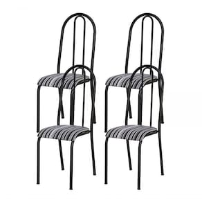 Kit 04 Cadeiras Tubular Cromo Preto 056 Assento Preto Listra