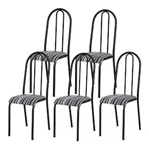 Kit 05 Cadeiras Tubular Cromo Preto 056 Assento Preto Listra