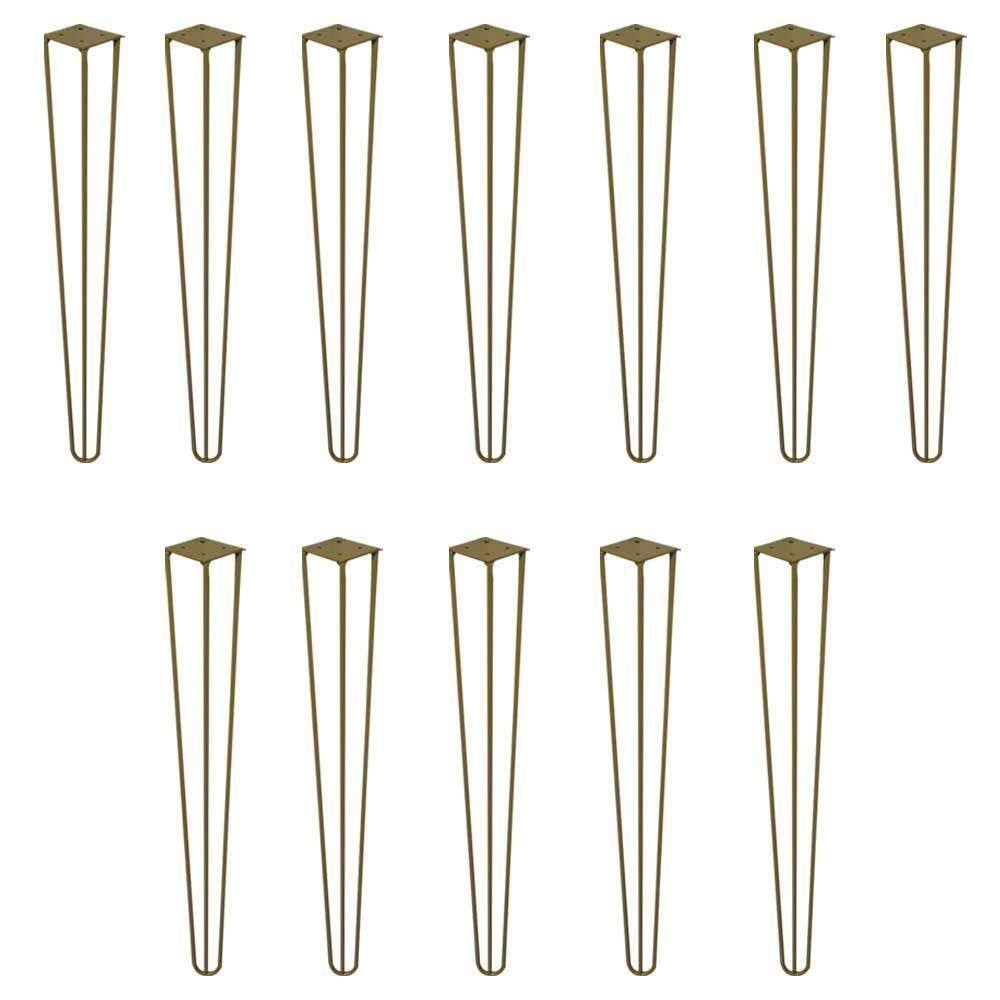 Kit 12 Pés De Metal 60 Cm Harpin Legs Mesa De Canto Dourado