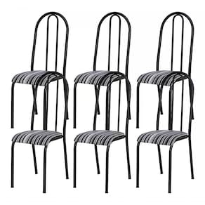 Kit 06 Cadeiras Tubular Cromo Preto 056 Assento Preto Listra