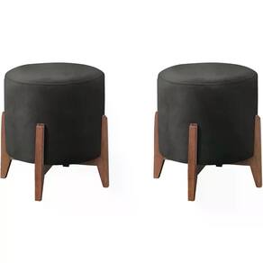 Kit 2 Puf Puff Para Sala Lhor Veludo Preto Rm Preto