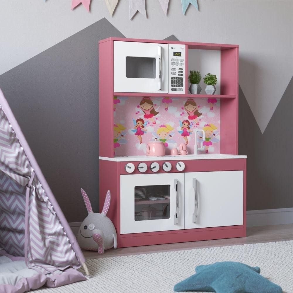 Armário Cozinha Infantil Lux Branco Rosa