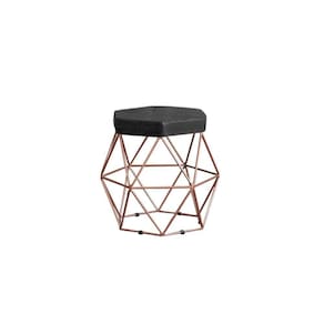 Puff Decorativo Onix Com Armação Bronze Para Sala Em Linho