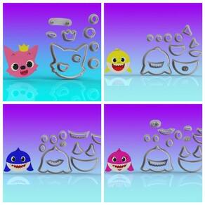 Cortador Kit Baby Shark Rostos 4 Personagens Tamanho 5cm