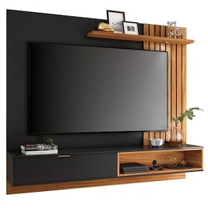 Painel Bancada Suspensa Para Tv Até 60 Pol. Ripado 160cm Tocantins Preto Fosco/noce Milano