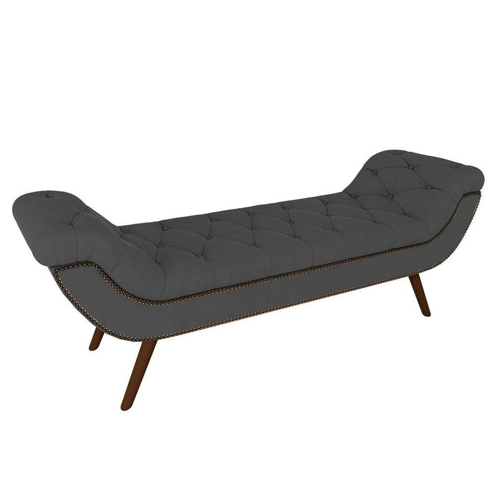 Puff Recamier Calçadeira 195Cm Pés Palito Madeira Vêneto P02 Veludo Chumbo - Mpozenato