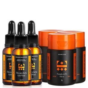 Kit 03 Óleo Barba Goot Wood + 03 Pomada Em Pó Pulvus Embaixador 30Ml