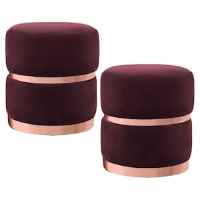 Kit 2 Puffs Cinto e Aro Rosê Round B-278 Veludo Marsala