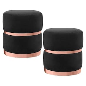 Kit 2 Puffs Cinto E Aro Rosê Round B-300 Veludo Preto